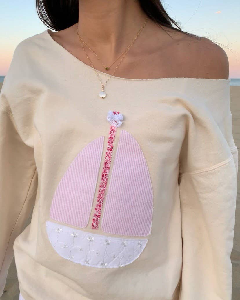 Long Sleeve Top with Sailboat Applique
