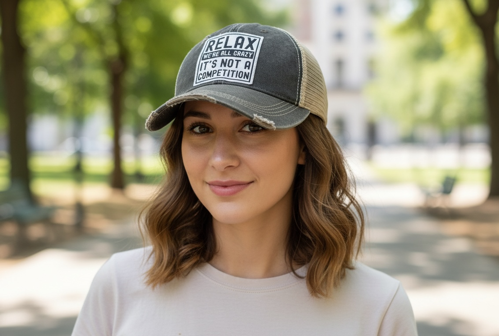 Relax We're All Crazy It's Not A Competition Trucker Hat