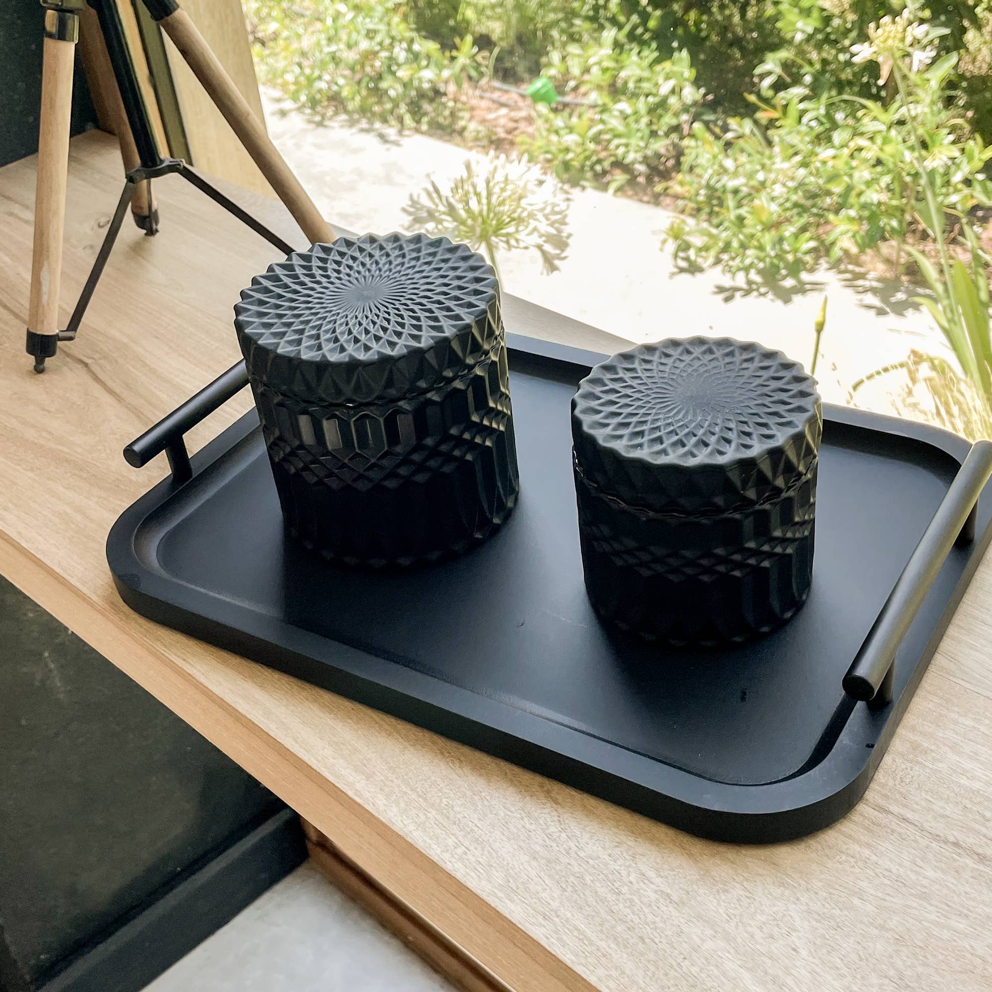 Black Wood Tray with Handles
