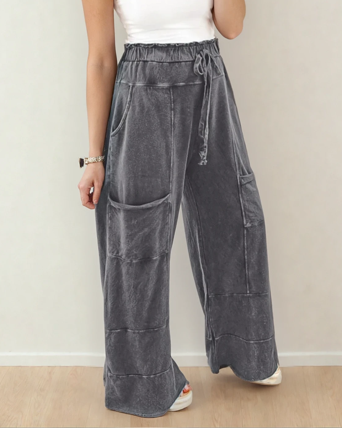 Teagan Grey High Waist Pants | Wide-Leg Pants | Cotton