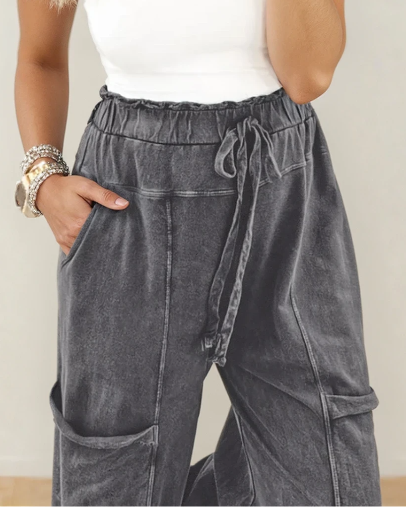 Teagan Grey High Waist Pants | Wide-Leg Pants | Cotton
