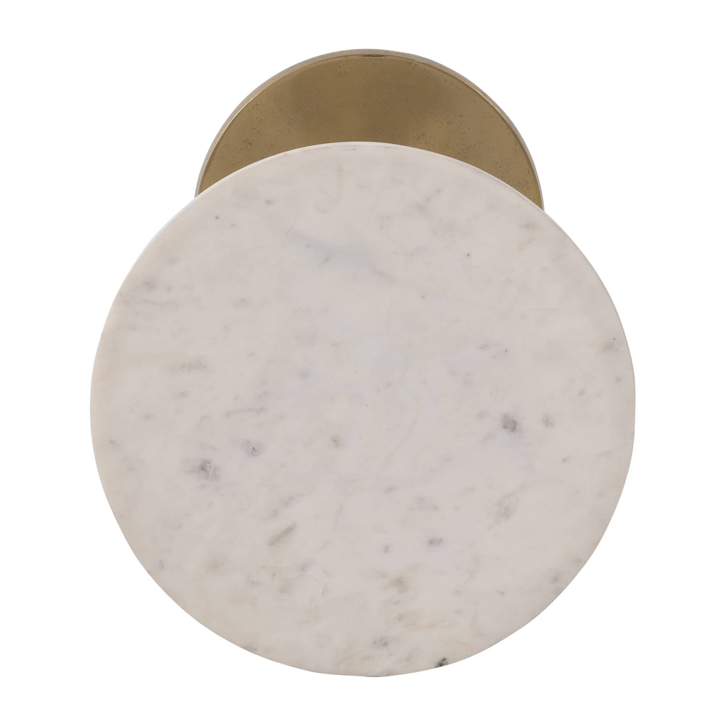 End Table - Gold/White Marble Top Metal Round Base, 24 in.