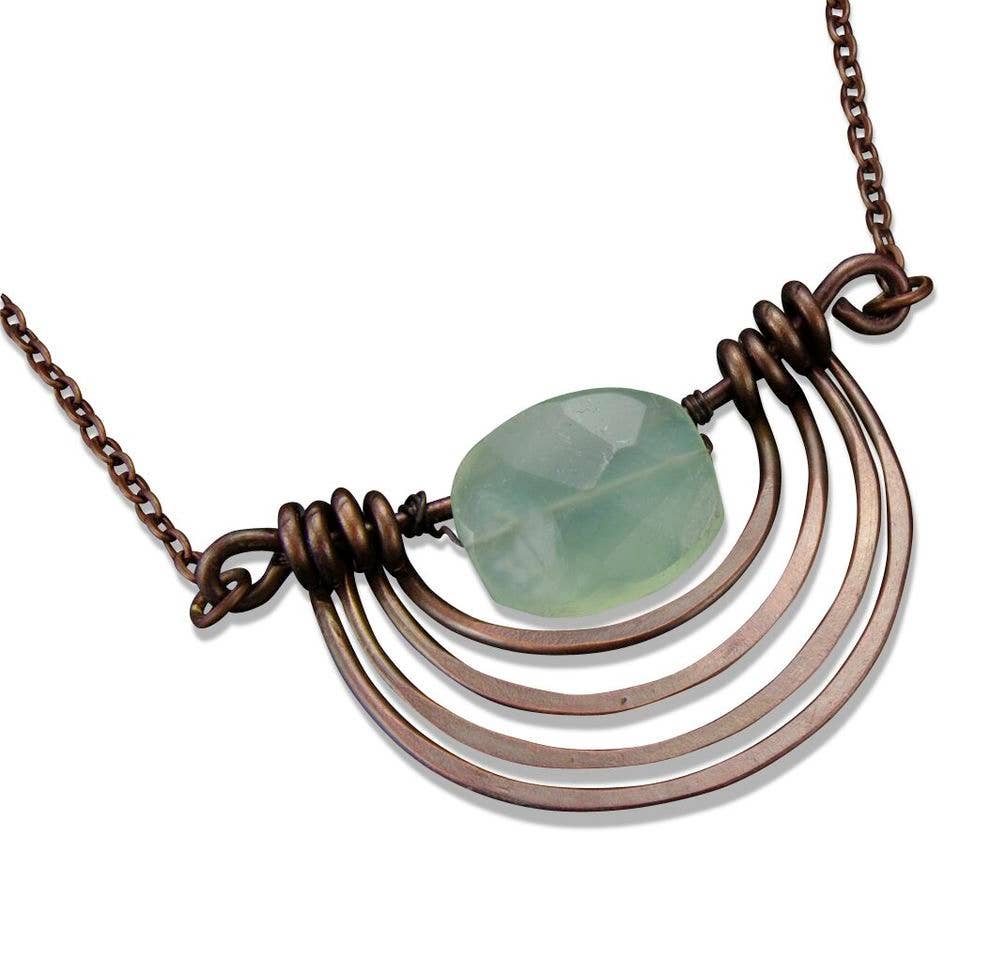 Handmade Antique Copper Wire Wrapped Aventurine Necklace