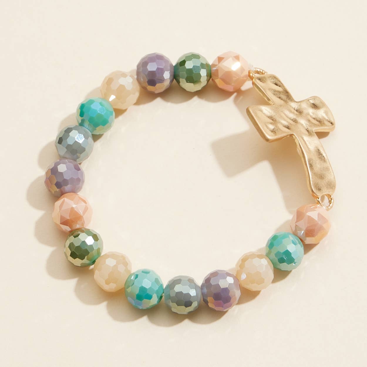 Cross Charm Glass Beaded Stretch Bracelet