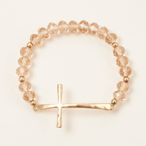 Beaded Cross Bracelet – Colorful Crystal Stretch Jewelry with Gold or Silver Cross Charm