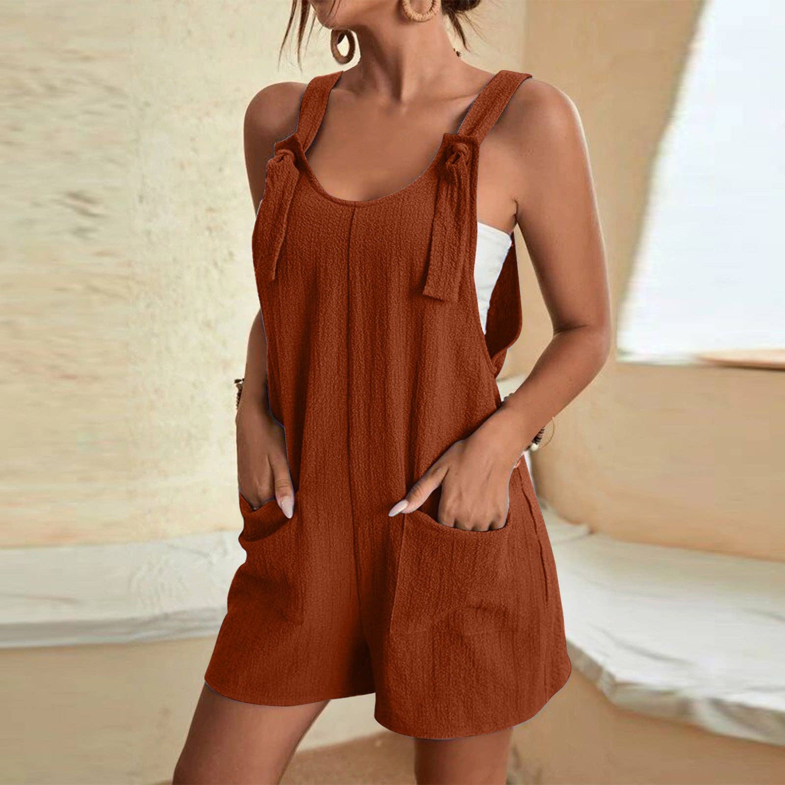 Women’s Adjustable Strap Overall Shorts Romper with Pockets