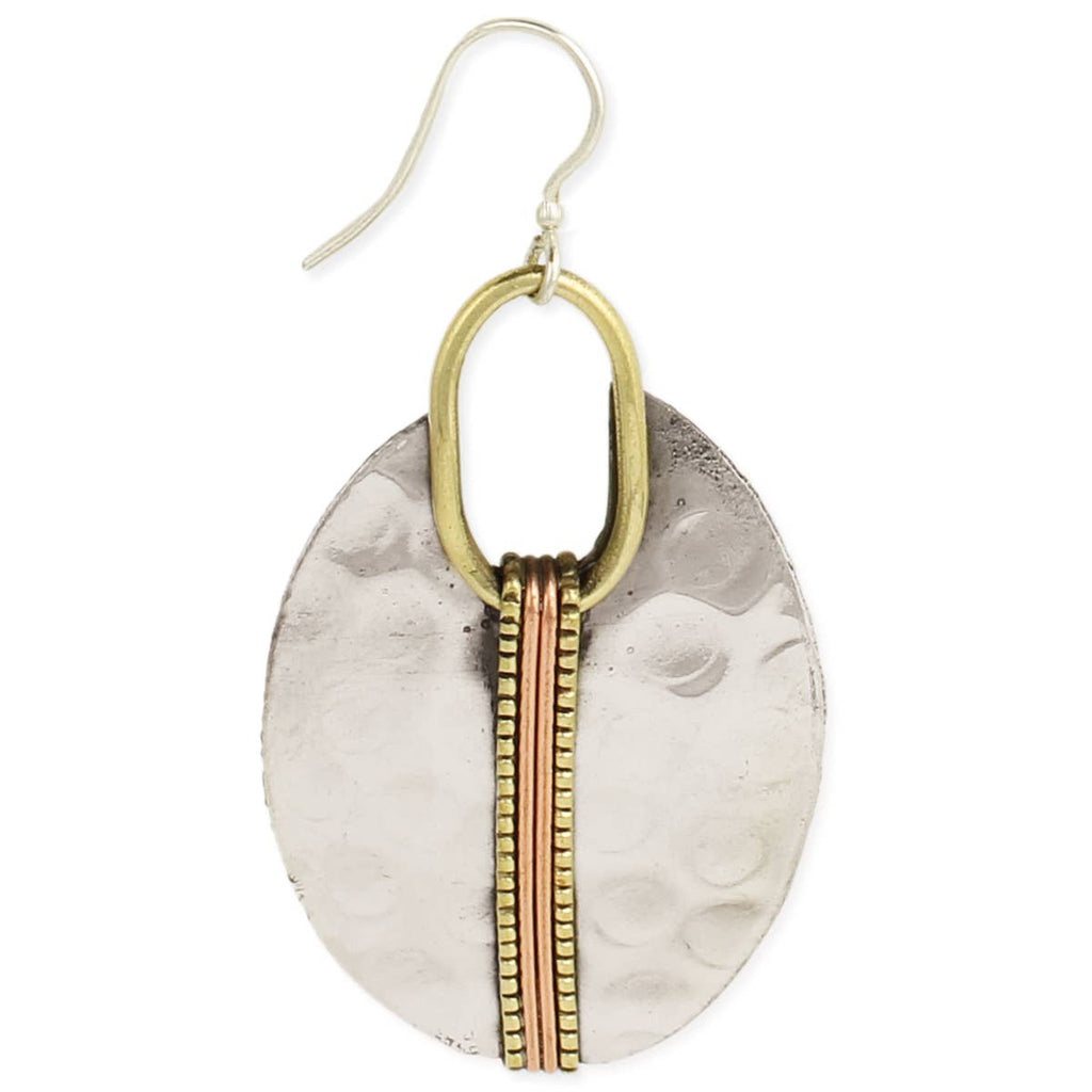 Mixed Metal Hammered Silver Oval Earring