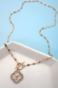 RHINESTONE ROSE FLOWER PEARL CHARM TOGGLE NECKLACE | 80N9201