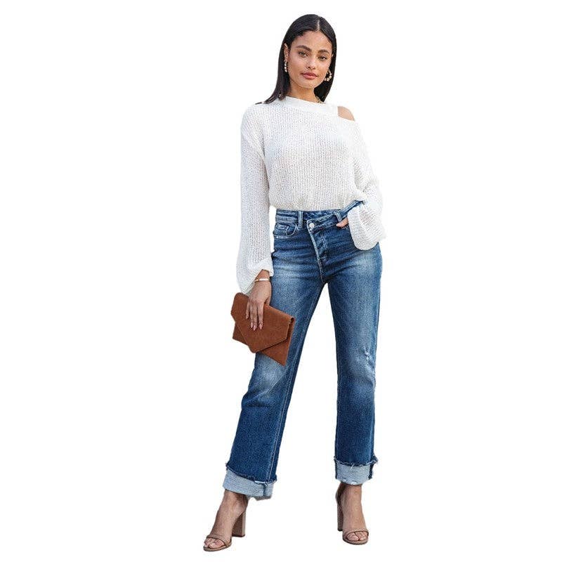 High-Waisted Wide Leg Jeans With Turn-Up Hem