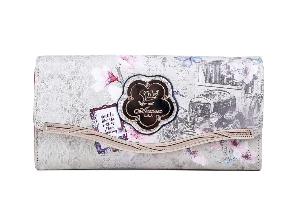 Arosa Vintage Car and Floral Tri-fold Wallet