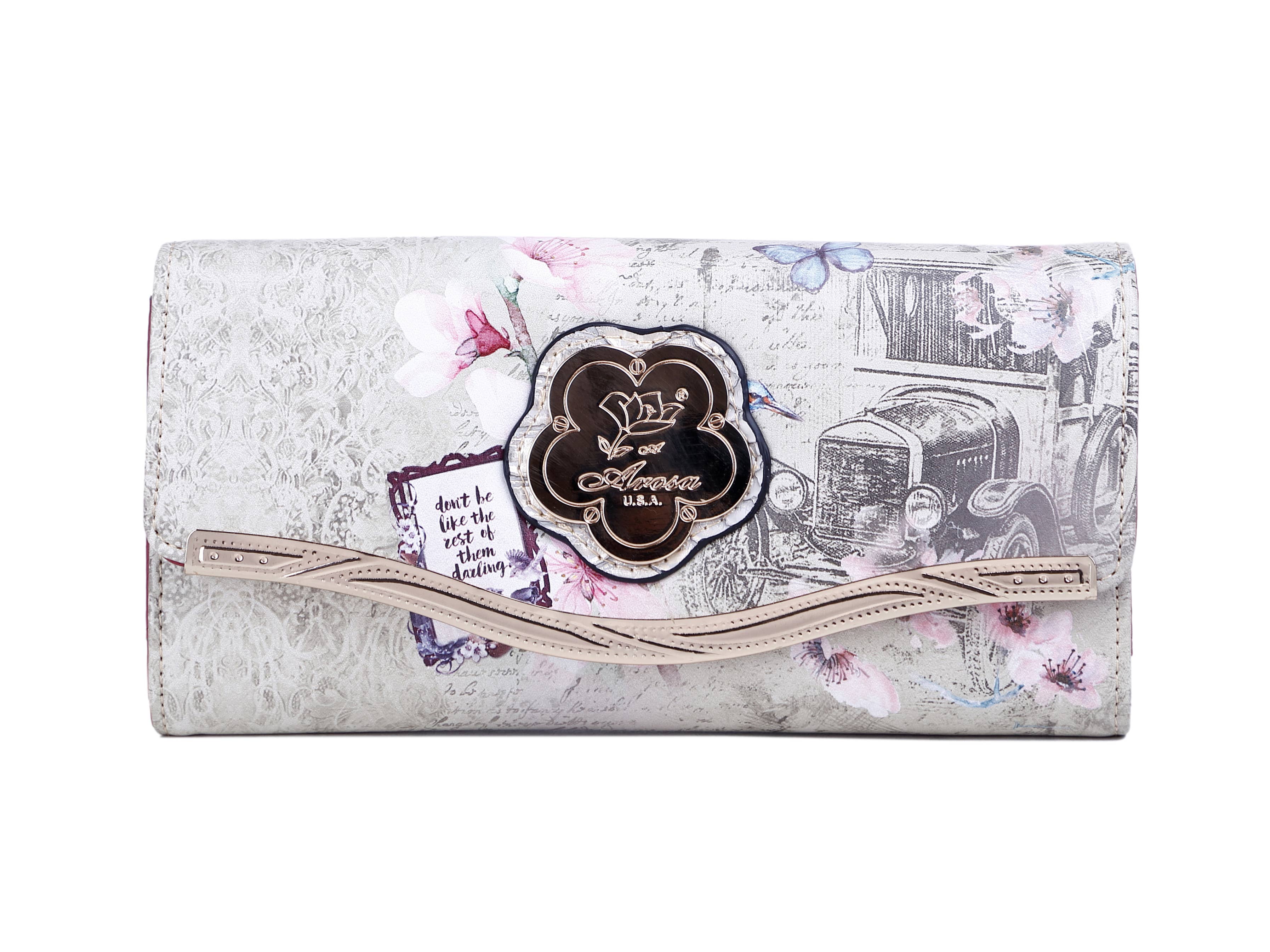 Arosa Vintage Car and Floral Tri-fold Wallet