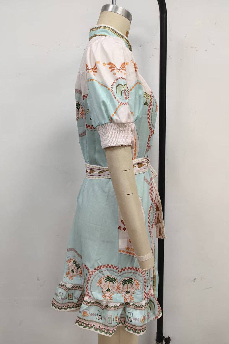 Belted Print Casual Dress