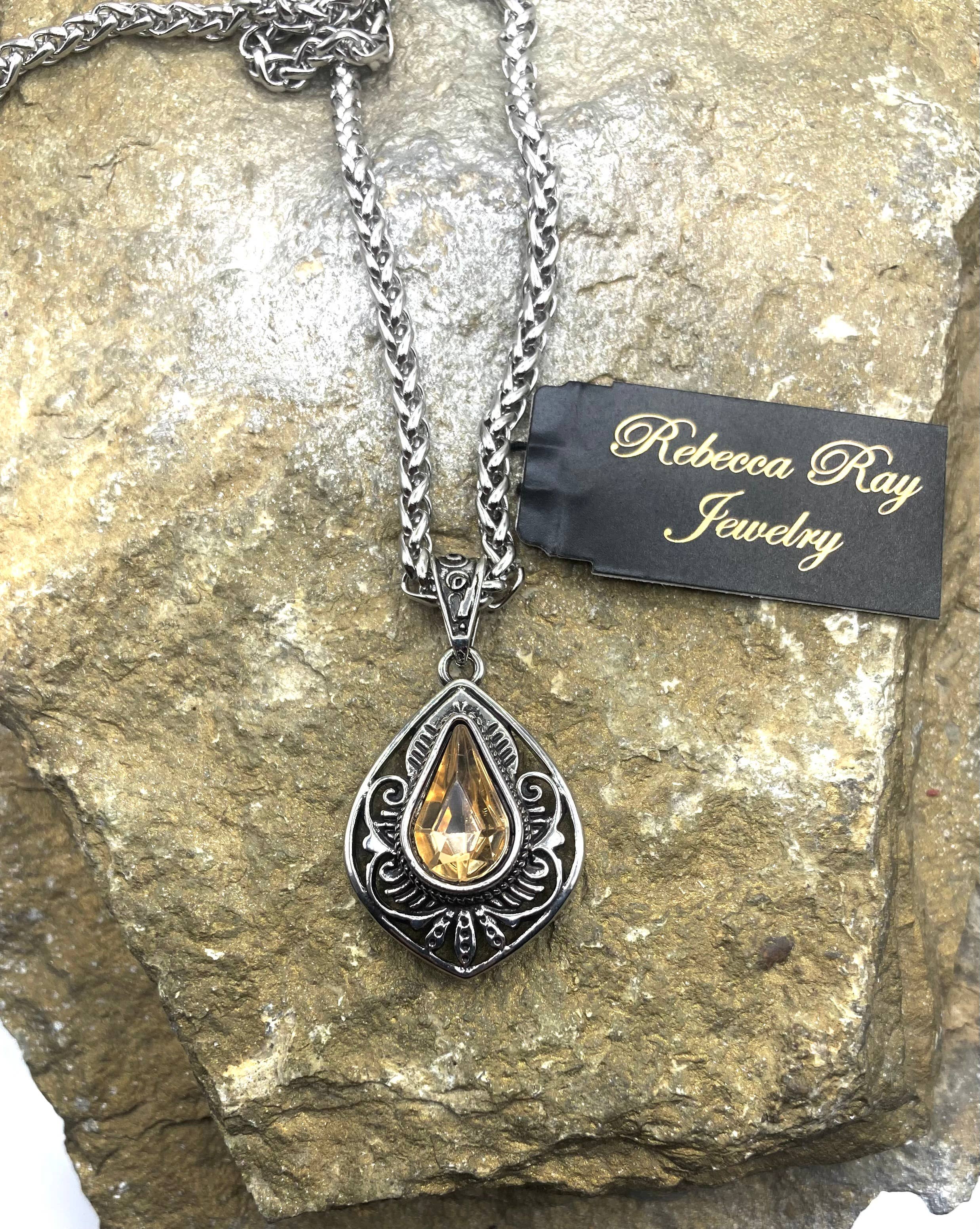 Silver Crystal Charm Statement Necklace