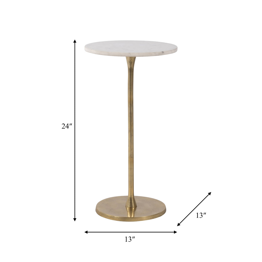 End Table - Gold/White Marble Top Metal Round Base, 24 in.