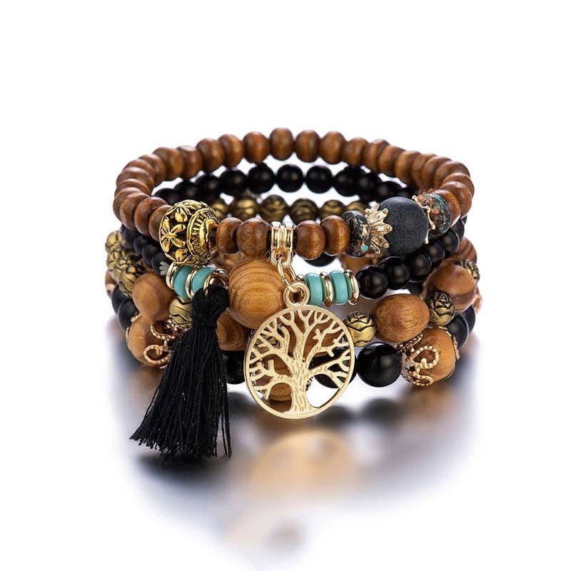 Bohemia Multi-Layer Wood Beads Handmade Tassels Bracelet
