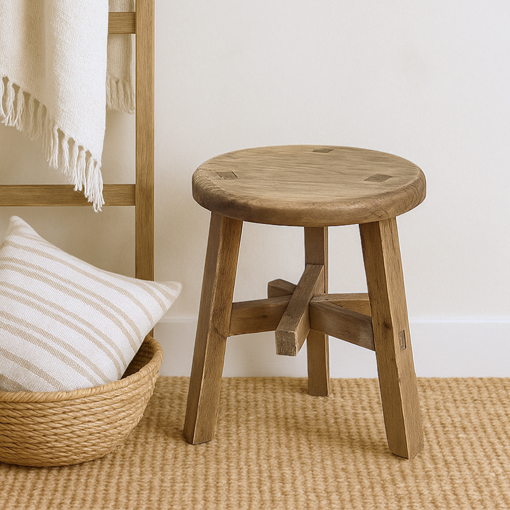 Rustic Weathered Wooden Milking Stool  - 8-1/2" H