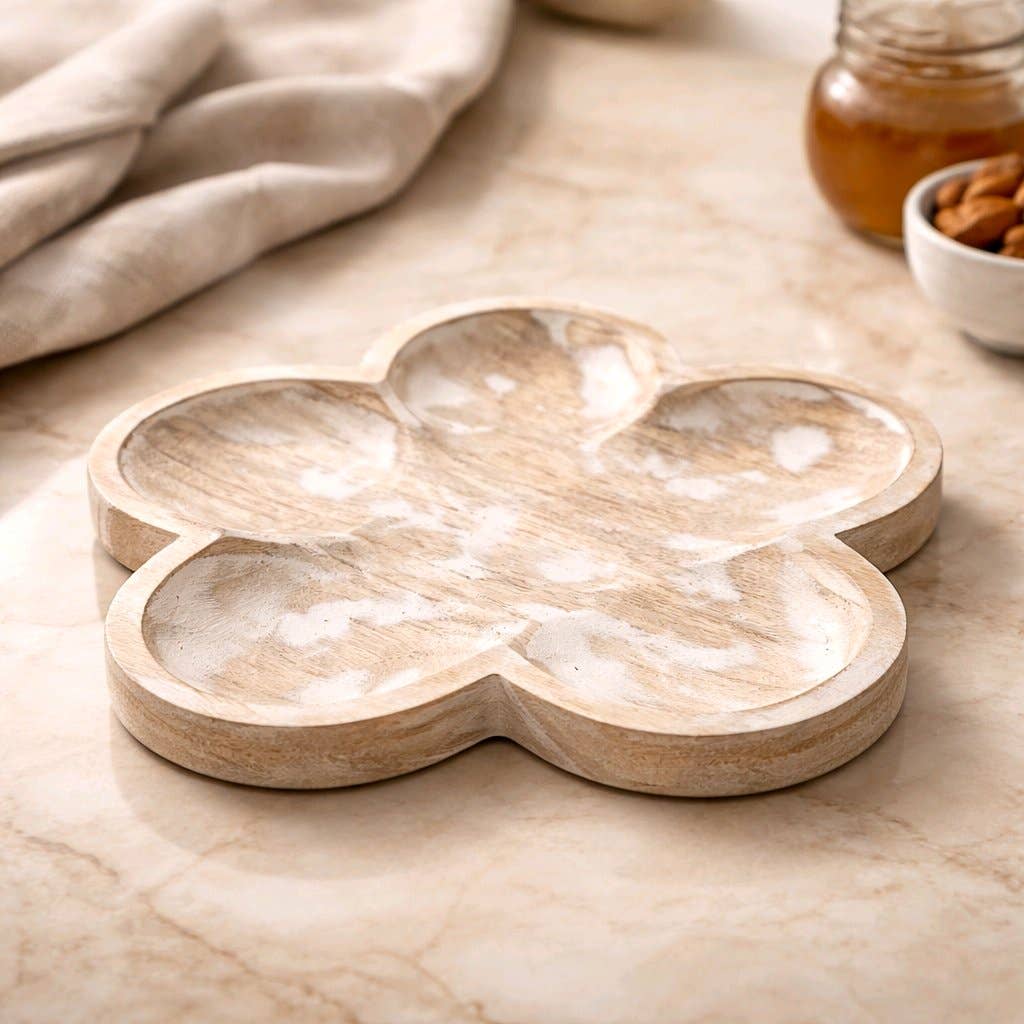 Whitewashed Wooden Flower Tray 10in