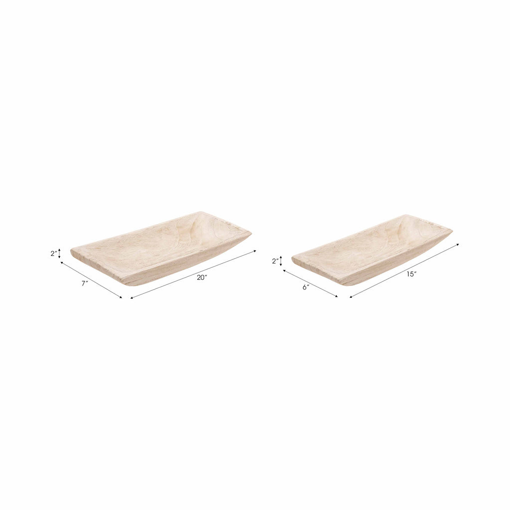 White 15/20 in. Wooden Rectangular Coastal Trays (Set of 2)