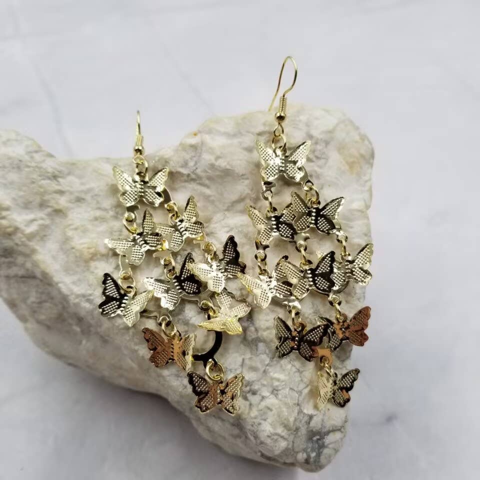 Gold Butterfly Flurry Fringe Earrings