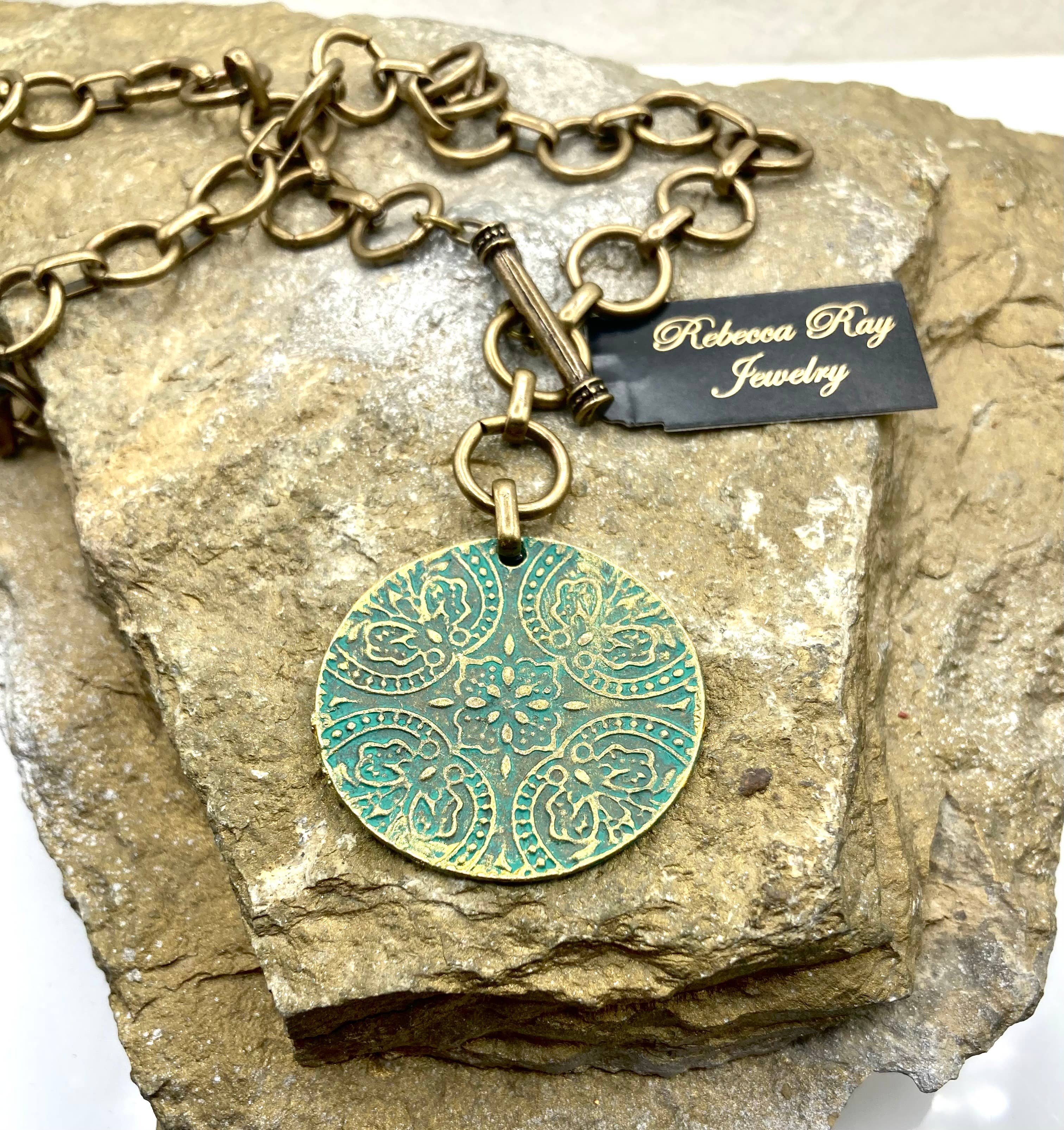 Antiqued Gold Medallion Toggle Necklace