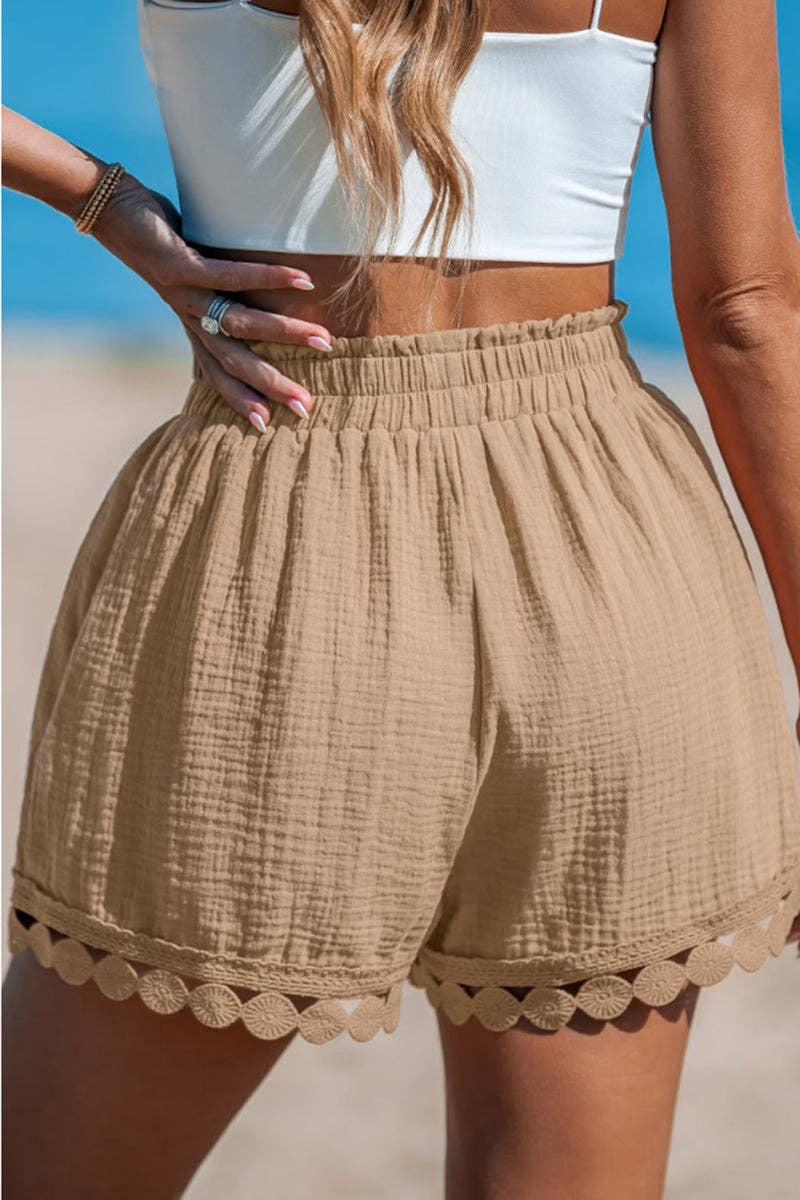 Scalloped Hem Casual Beach Shorts