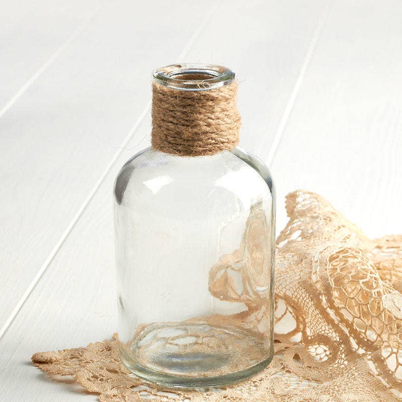 Jute Embellished Small Glass Apothecary Bottle - Select Size