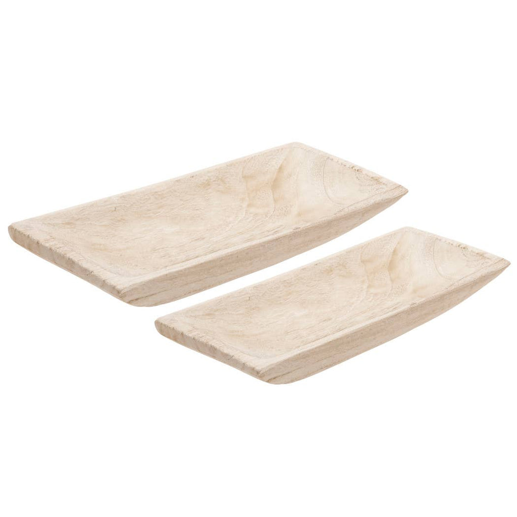 White 15/20 in. Wooden Rectangular Coastal Trays (Set of 2)
