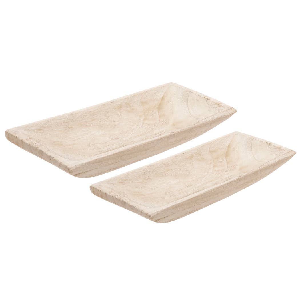 White 15/20 in. Wooden Rectangular Coastal Trays (Set of 2)