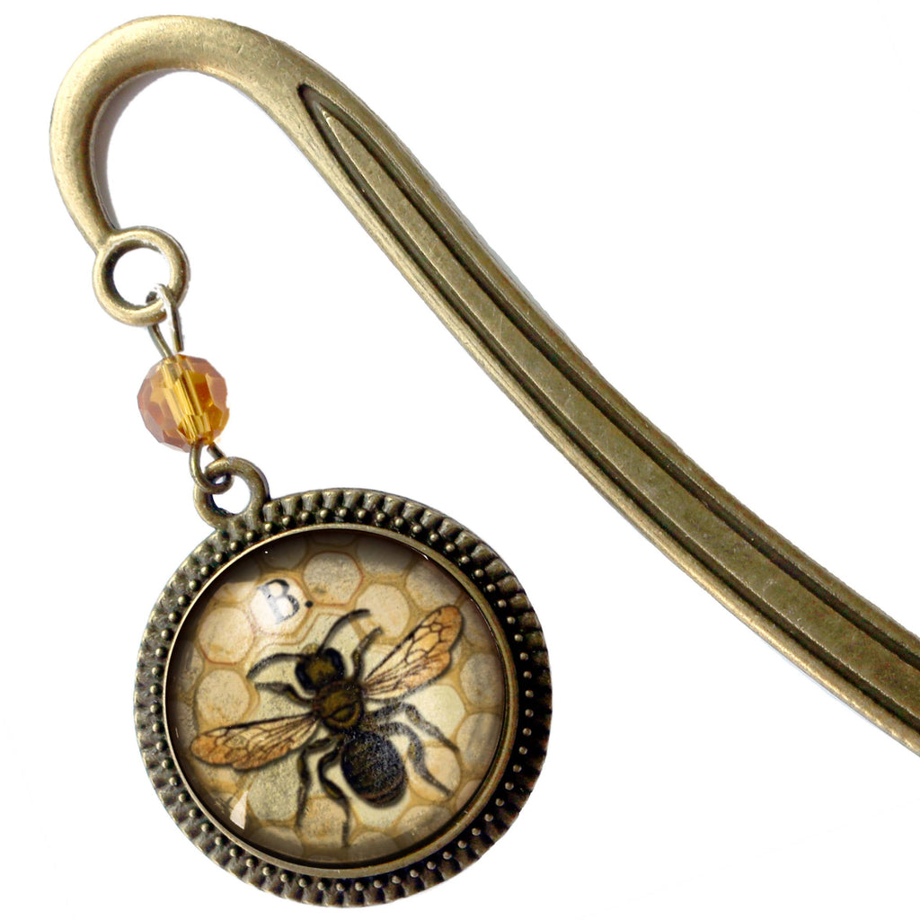 Honey or Worker Bee Bronze and Glass Cabochon Bookmark