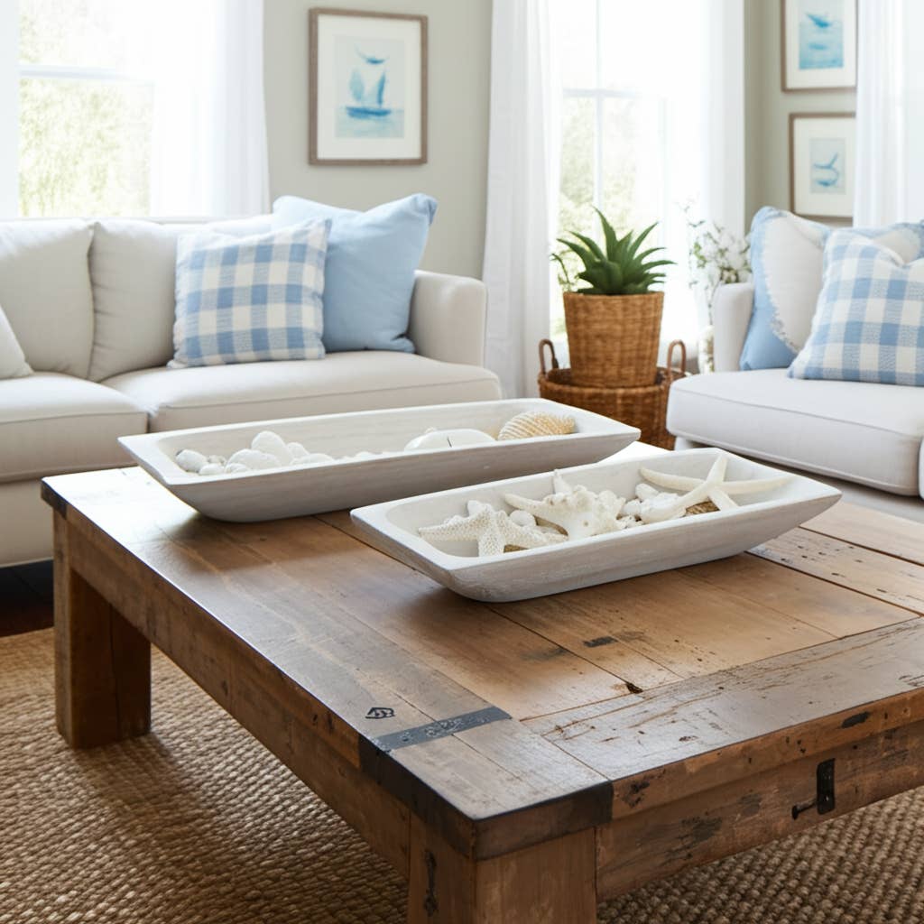 White 15/20 in. Wooden Rectangular Coastal Trays (Set of 2)