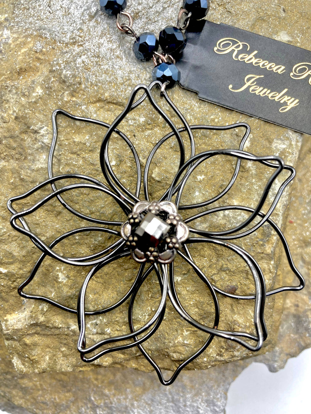 Vintage Flower Gun Metal Statement Necklace