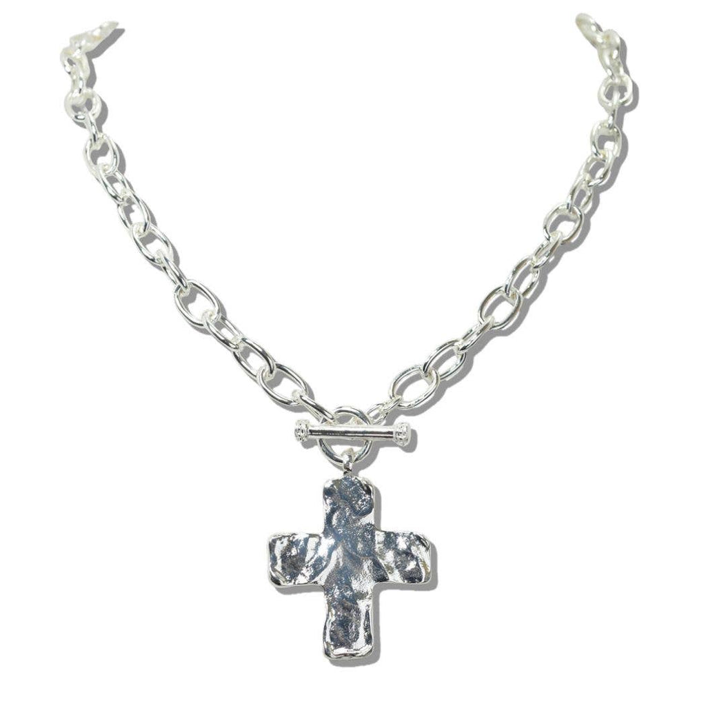 HAMMERED CROSS TOGGLE NECKLACE