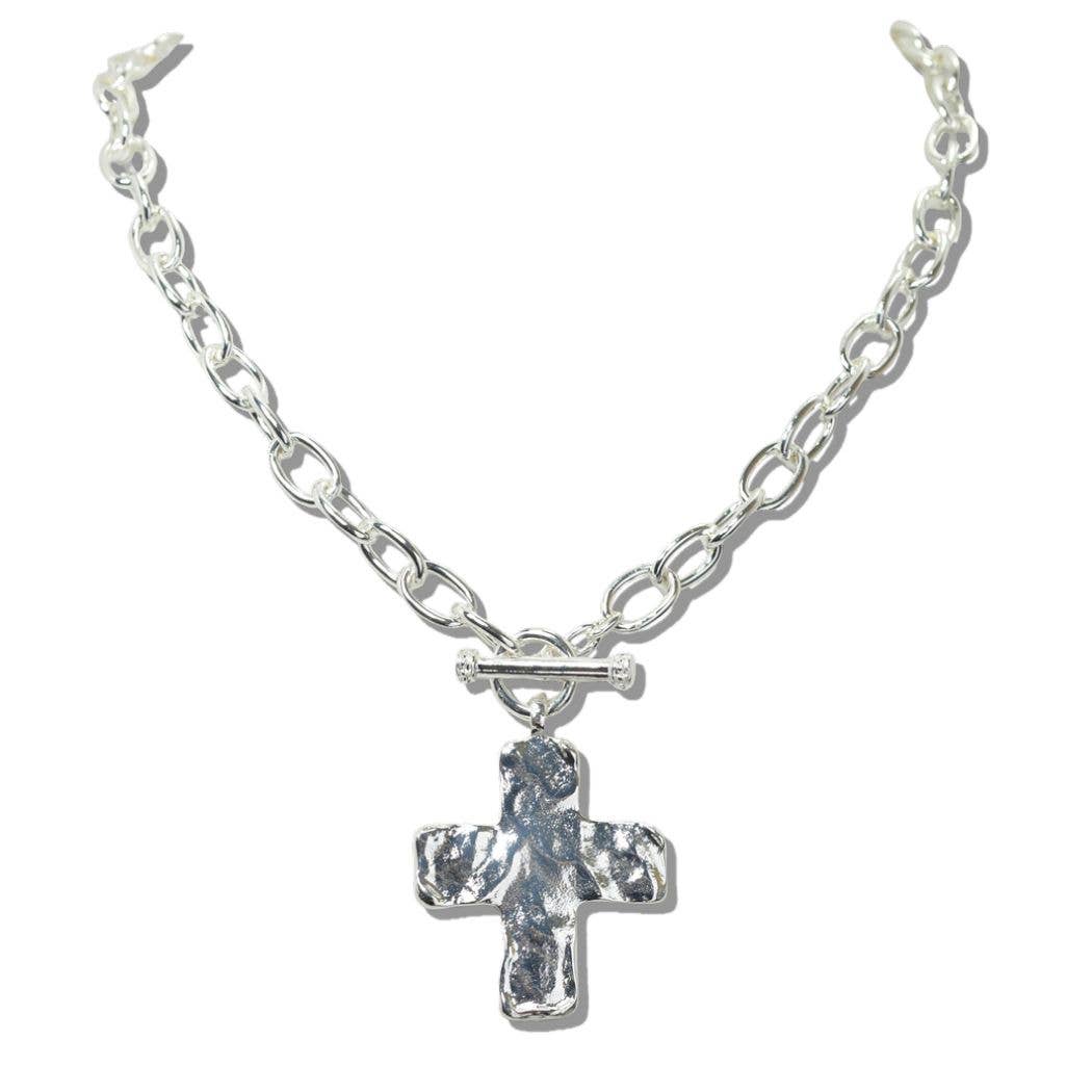 HAMMERED CROSS TOGGLE NECKLACE