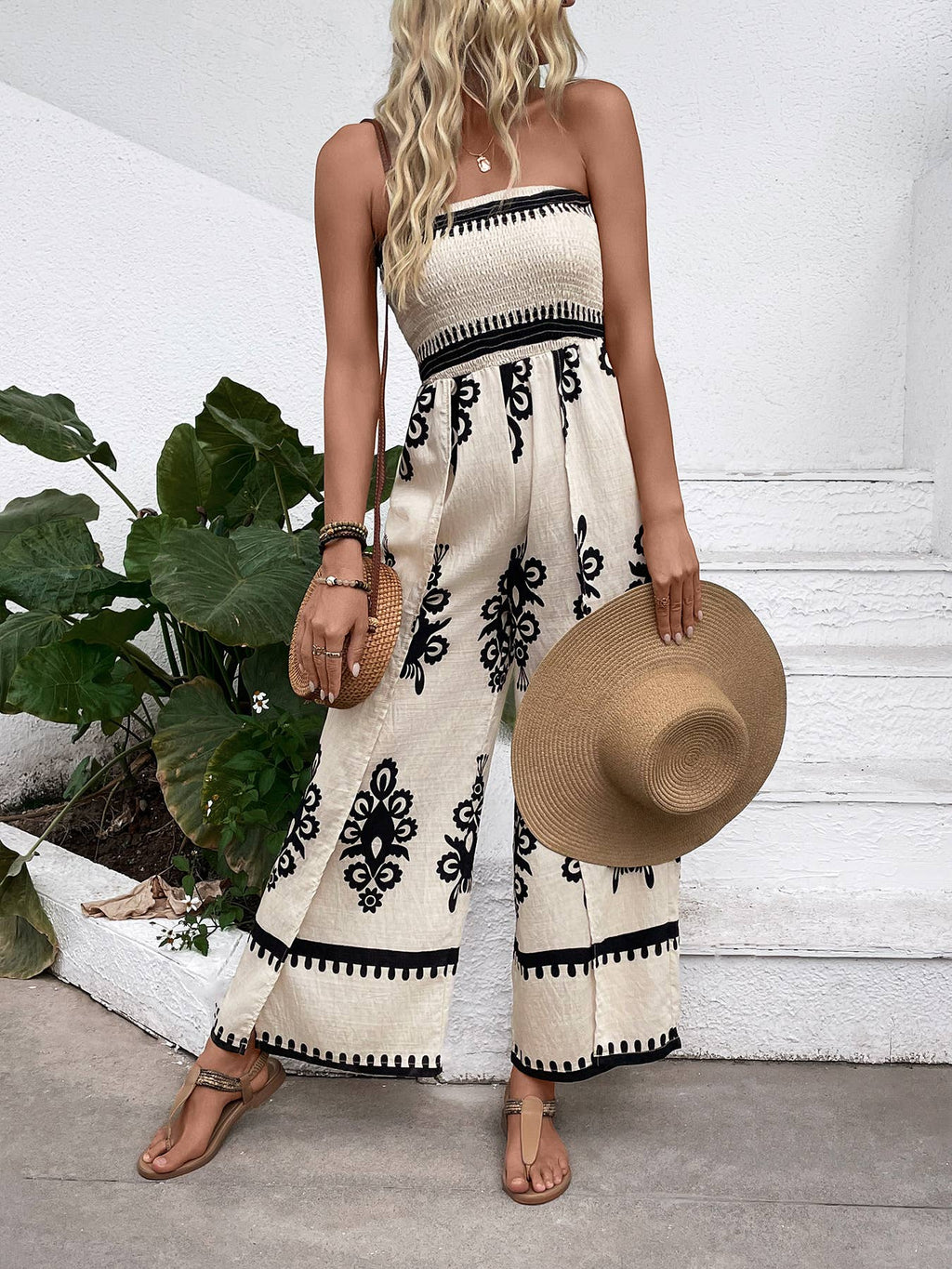 Smocked Strapless Jumpsuit