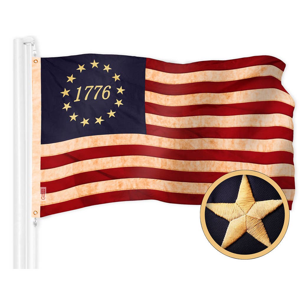 Betsy Ross 1776 Flag Tea Stained 1x1.5 Ft Embroidered