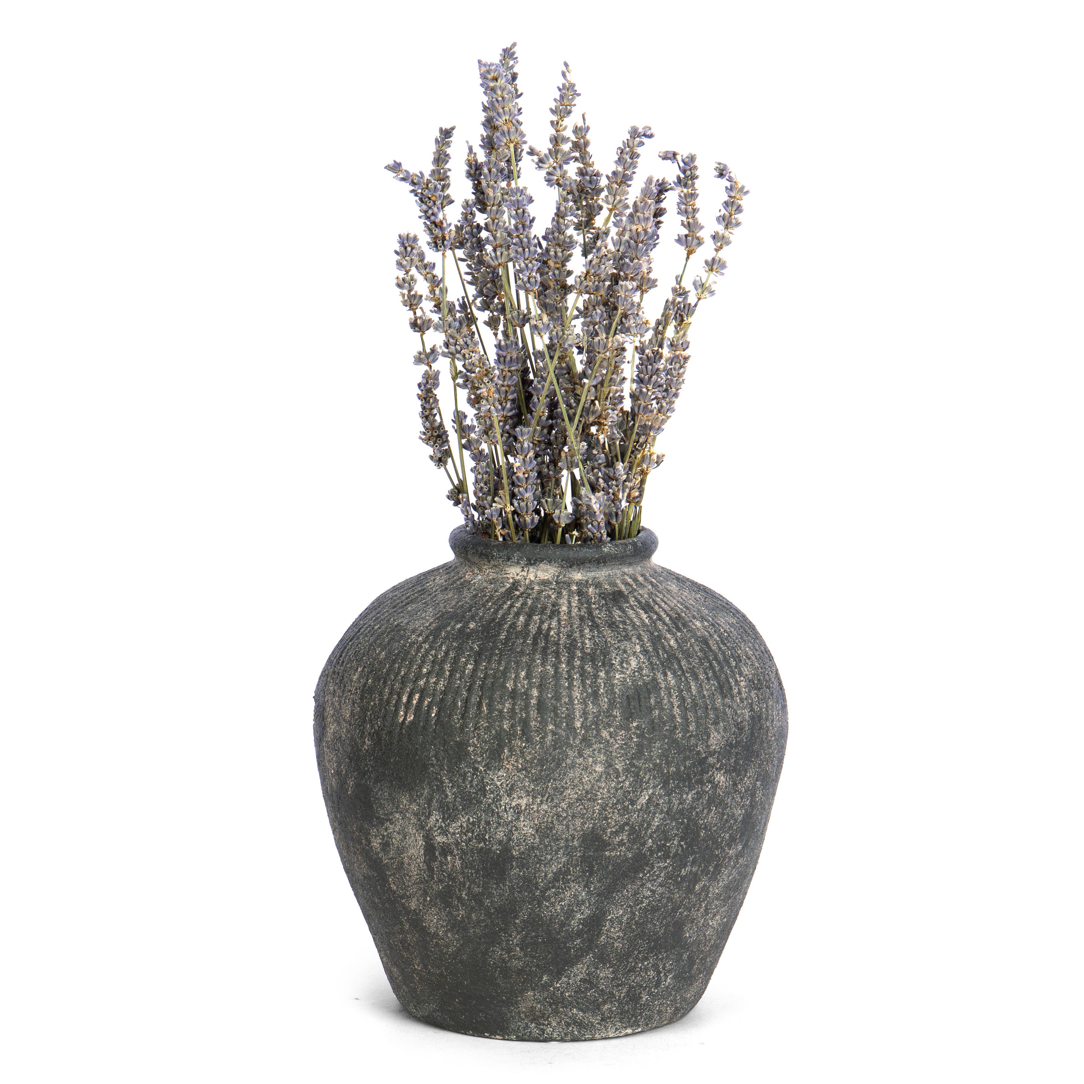 Round Stoneware Style Terracotta Dark Vase 8"