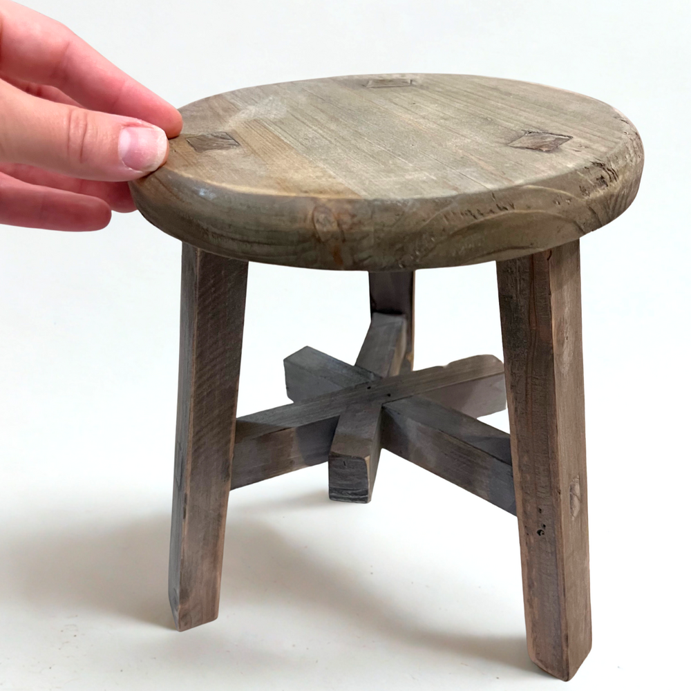 Rustic Weathered Wooden Milking Stool  - 8-1/2" H