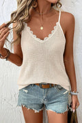 Crochet Knit Lace Trim V Neck Cami Tank Top