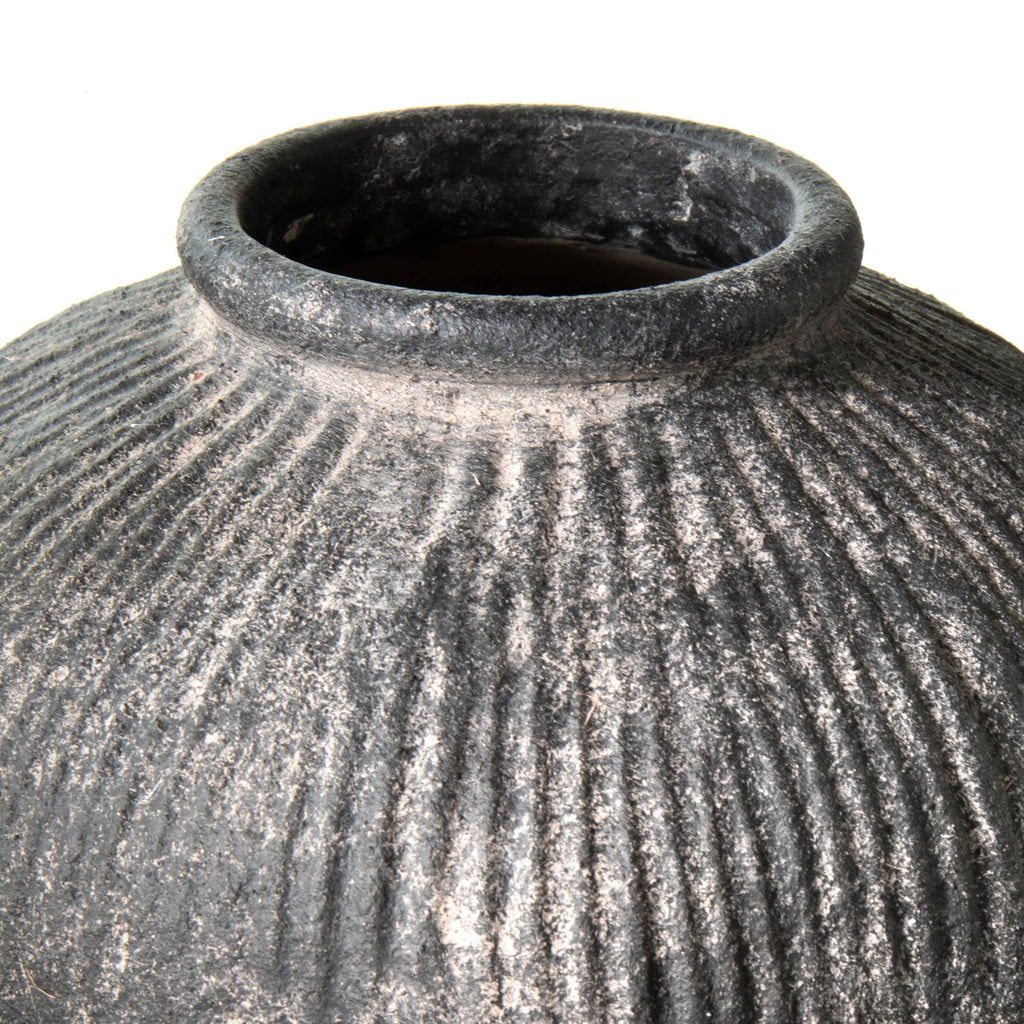 Round Stoneware Style Terracotta Dark Vase 8"