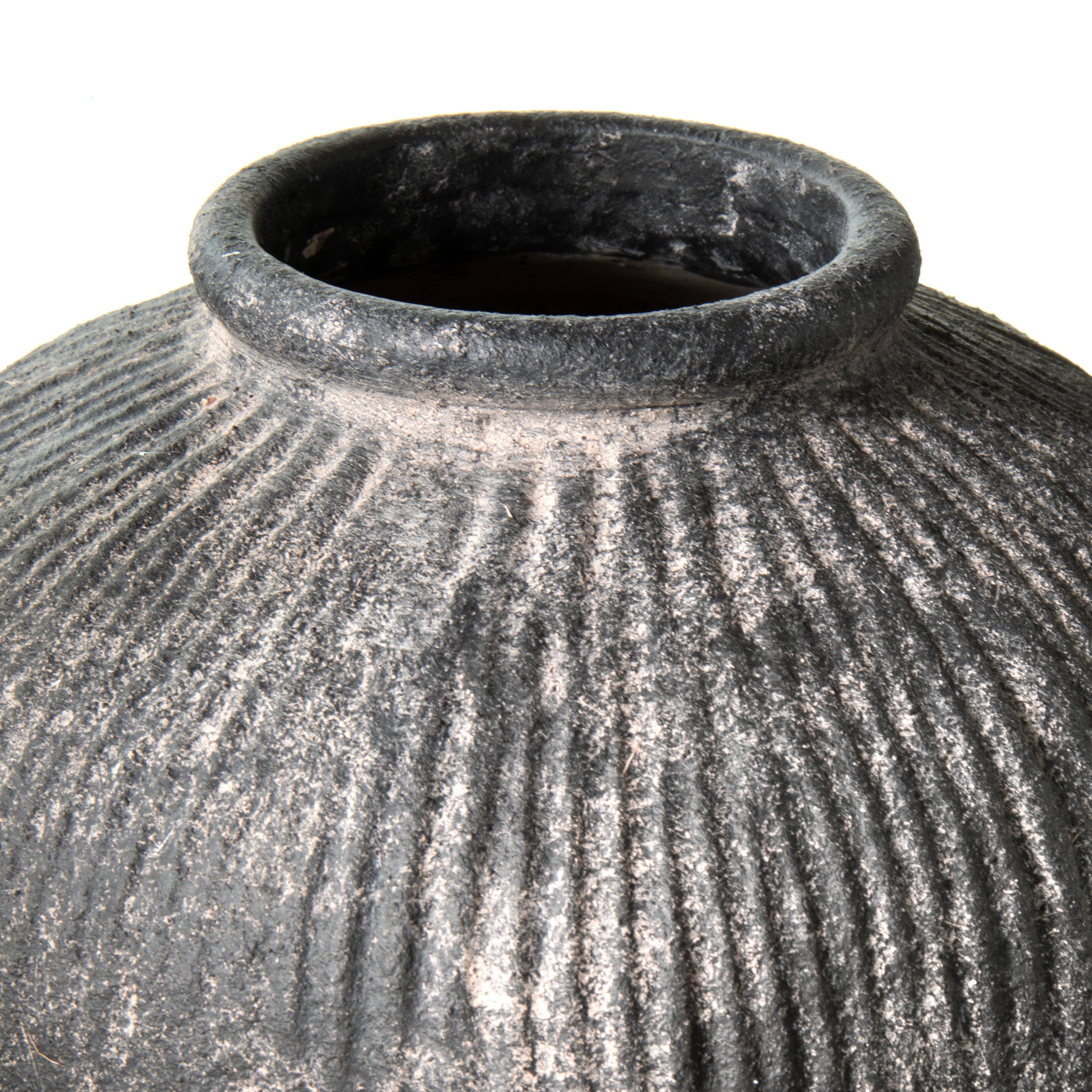 Round Stoneware Style Terracotta Dark Vase 8"