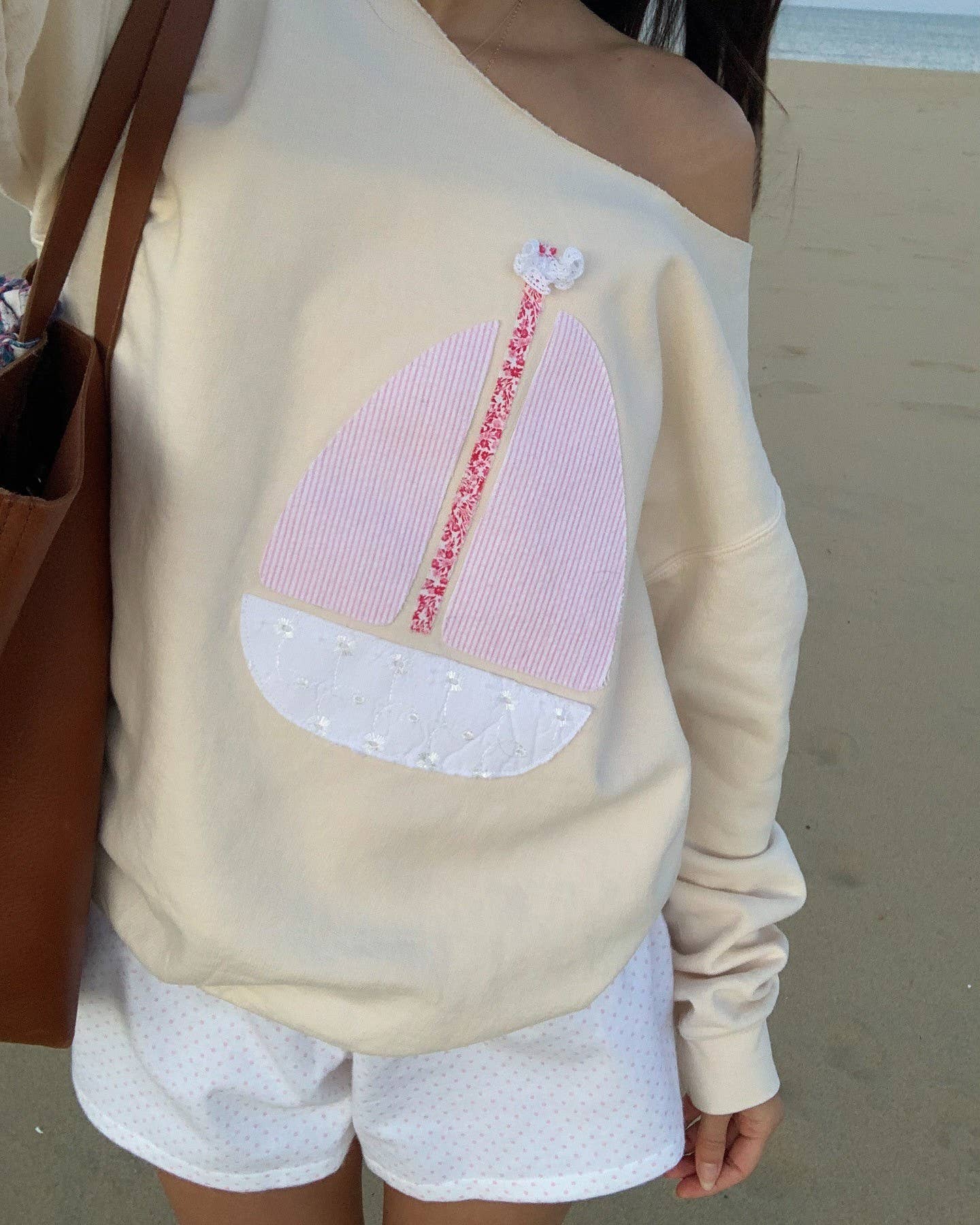Long Sleeve Top with Sailboat Applique
