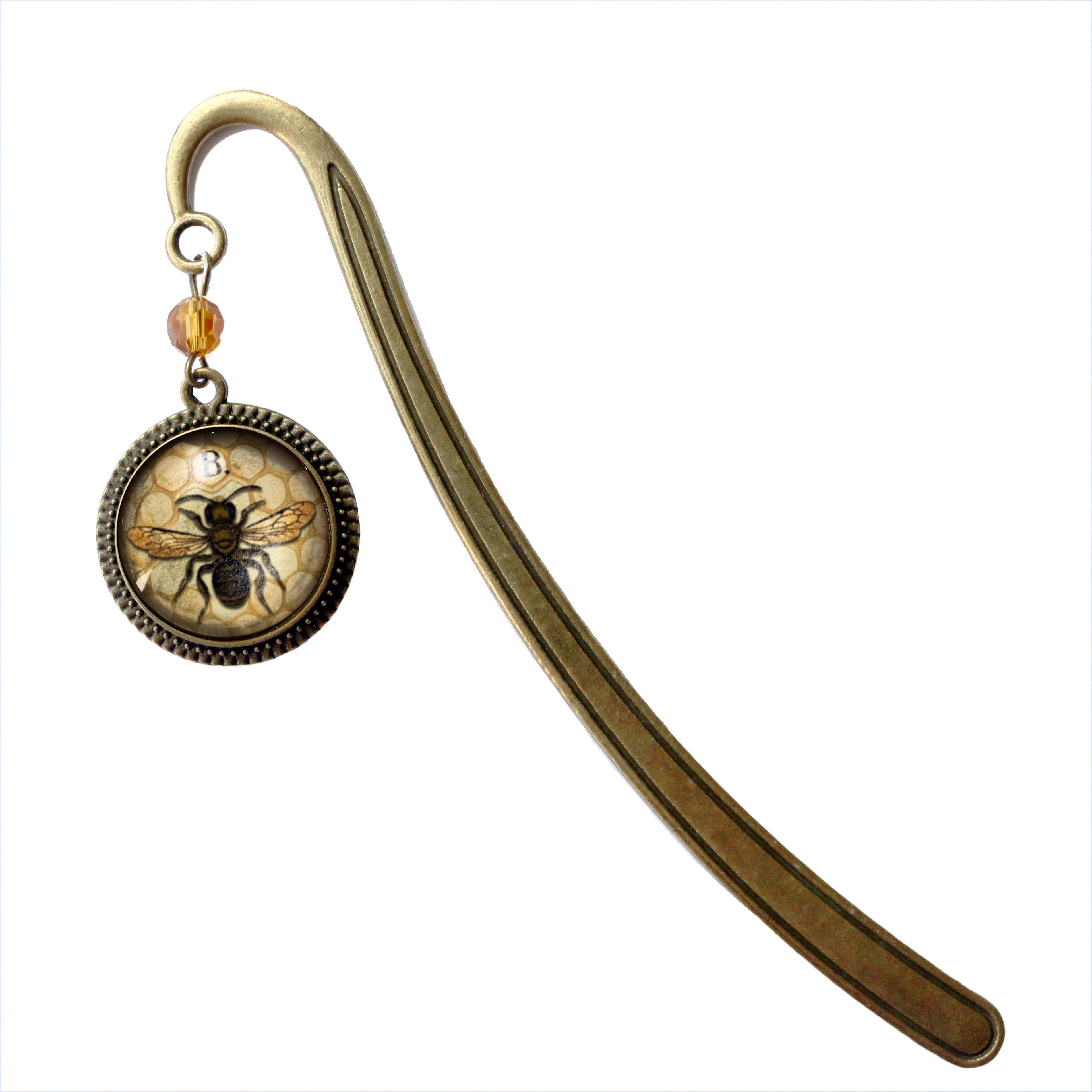Honey or Worker Bee Bronze and Glass Cabochon Bookmark