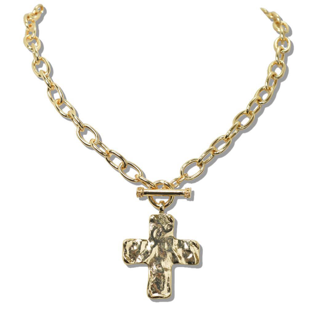 HAMMERED CROSS TOGGLE NECKLACE