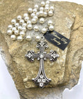 Vintage Pearl Beaded Cross Necklace