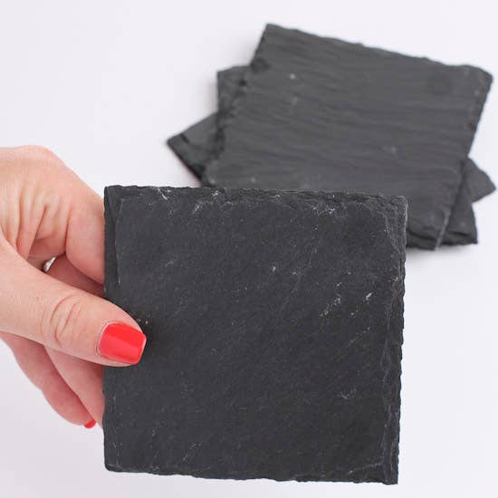 Set of 4 Square Natural Slate Coasters -