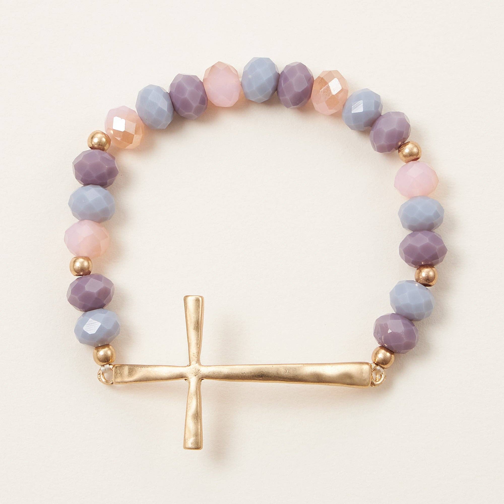 Beaded Cross Bracelet – Colorful Crystal Stretch Jewelry with Gold or Silver Cross Charm