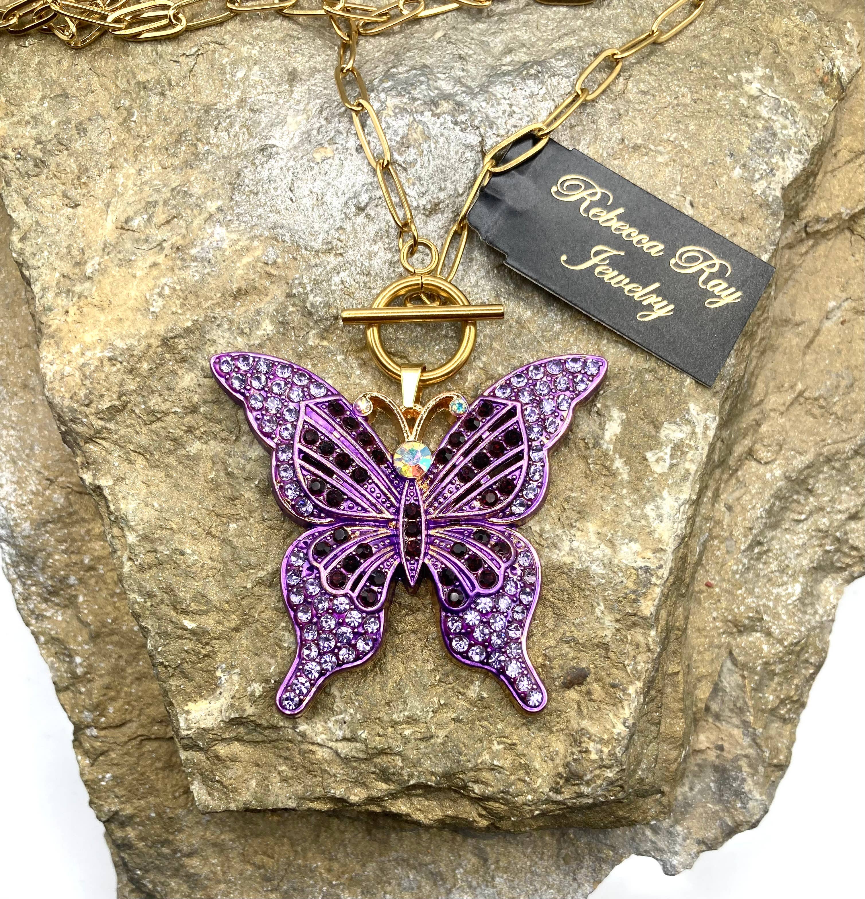 Boho Crystal Butterfly Charm Statement Necklace