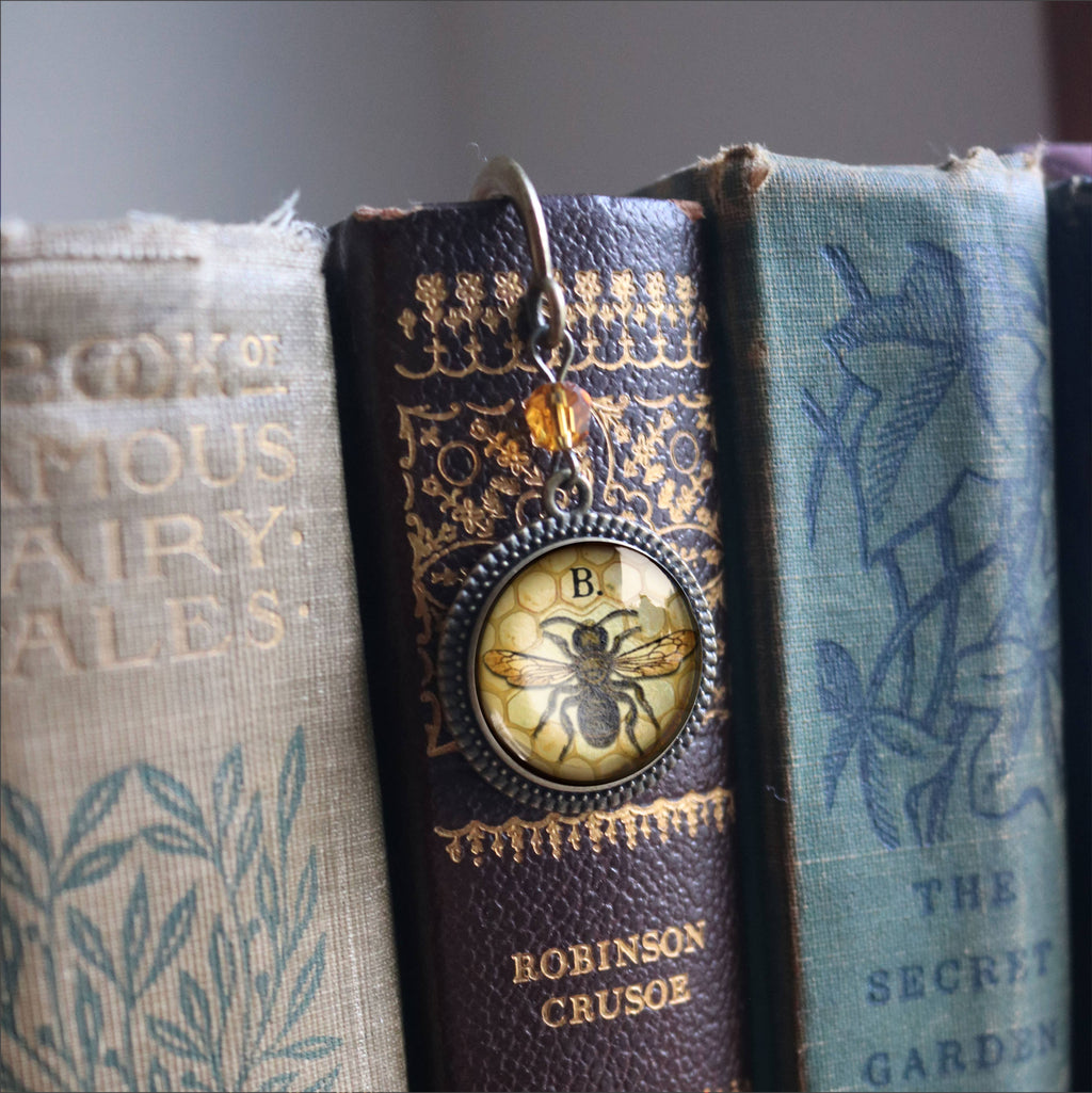 Honey or Worker Bee Bronze and Glass Cabochon Bookmark