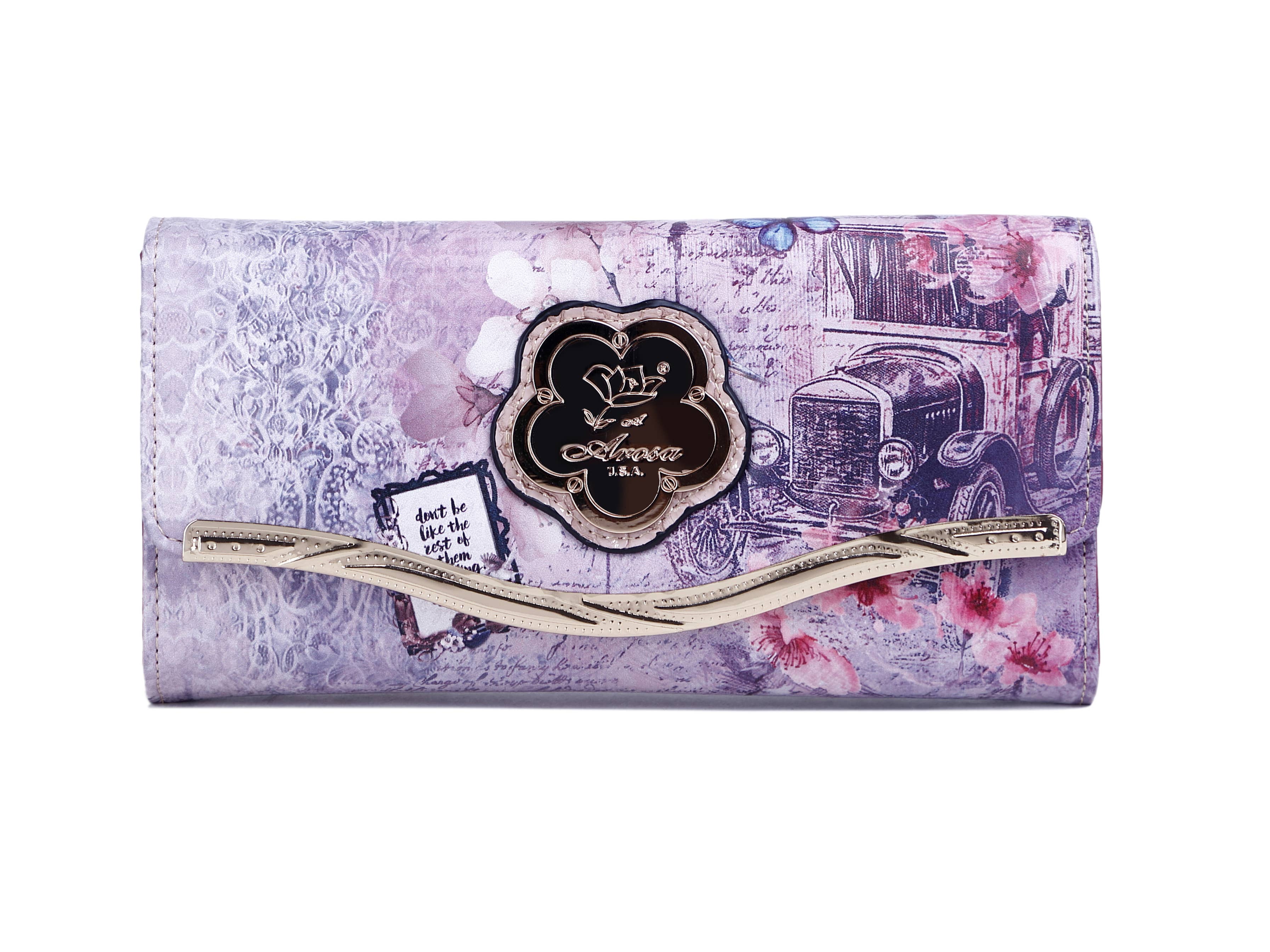 Arosa Vintage Car and Floral Tri-fold Wallet