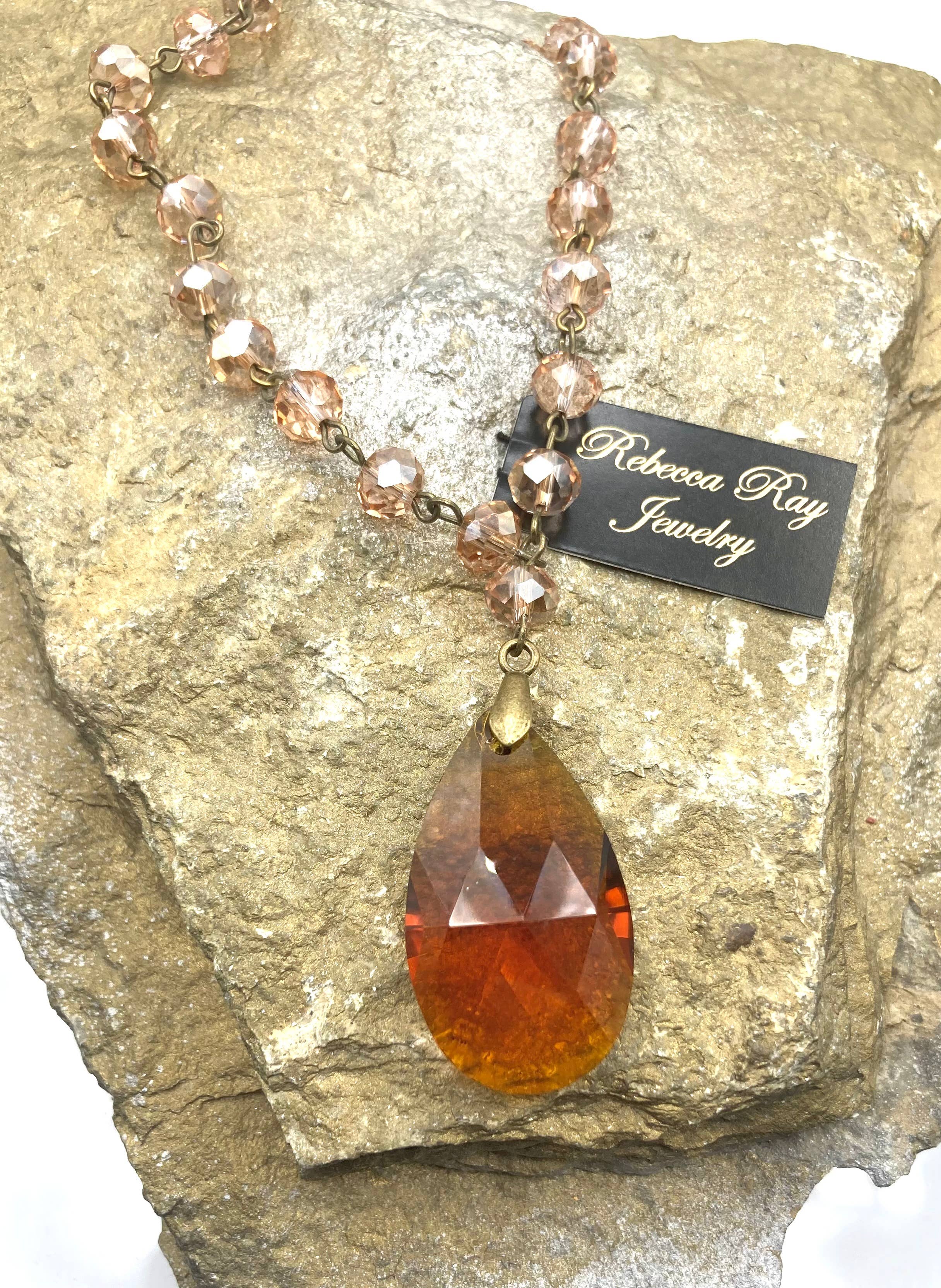 Vintage Crystal Necklace with Crystal Teardrop Charm